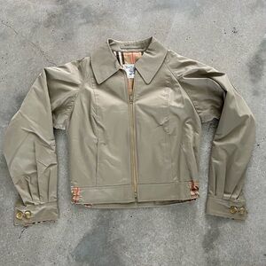 Burberry Tan Bomber Jacket with Check Accents